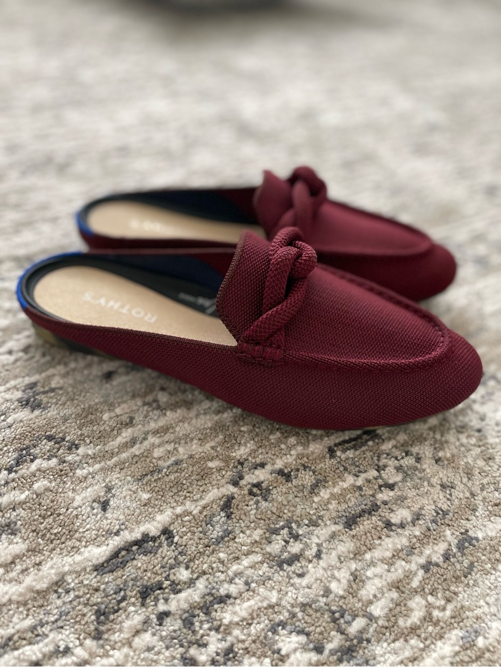 Rothy’s The Loafer Mule Birdseye Burgundy Size 7.5 Slip On Flats In Love Insoles
